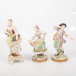 Pair of Sitzendorf figures and a German figure,