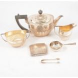 Silver three-piece teaset, Goldsmiths & Silversmiths Co Ltd, London 1908, and other small silver.