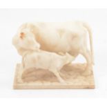 European, carved alabaster sculpture of a cow and calf, early 20th century