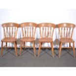 Set of six stained beechwood spindle back kitchen chairs