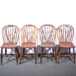 Set of four Victorian elm and ash Windsor kitchen chairs,