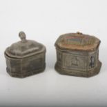 Two early 19th century lead tobacco boxes, one with damper.