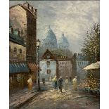 Burnett, Parisian scene, oil and three other oil paintings,