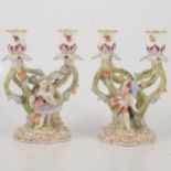 Pair of small Dresden 'Augusts Rex' two-light candelabra