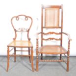 Victorian walnut salon chair and a beech elbow chair