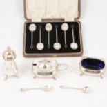 Three-piece silver condiments set, Elkington & Co, Birmingham 1966 and 1966,