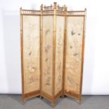 Victorian bamboo and simulated bamboo four-fold screen