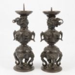 Pair of Chinese bronze pricket candlesticks,