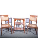 Pair of Victorian inlaid mahogany chairs and an Edwardian three tier stand,