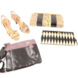 Vintage snakeskin shoes and handbag, other vintage handbags and scarves.