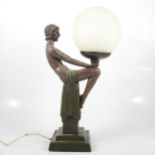 Art Deco style plaster table lamp; and Deco style figure,