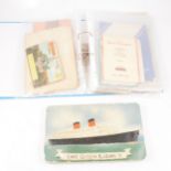 Cunard White Star ephemera, circa 1948, Queen Mary, Queen Elizabeth, other postcards, Beano comics.