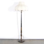 Edwardian standard lamp, black chinoiserie decoration,