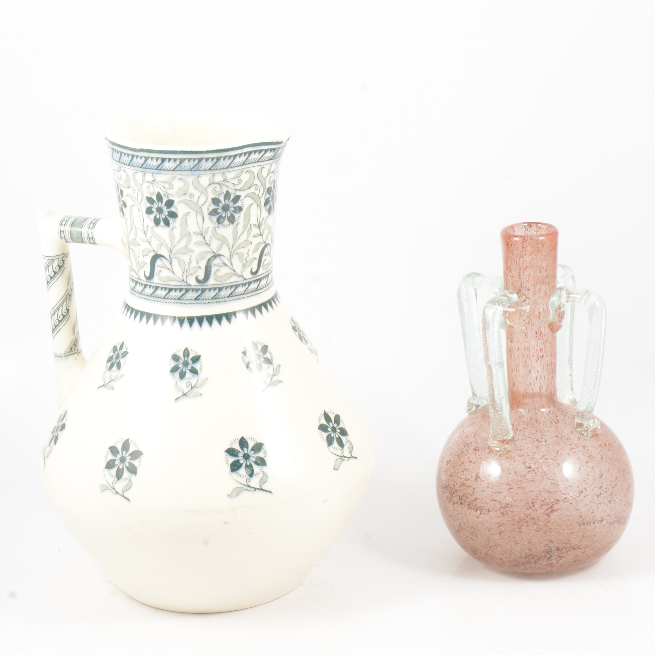 Christopher Dresser for Minton wash jug, and glass vase