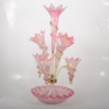 Victorian pink and green vaseline glass epergne,