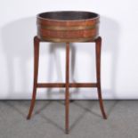 Oak jardiniere on stand,