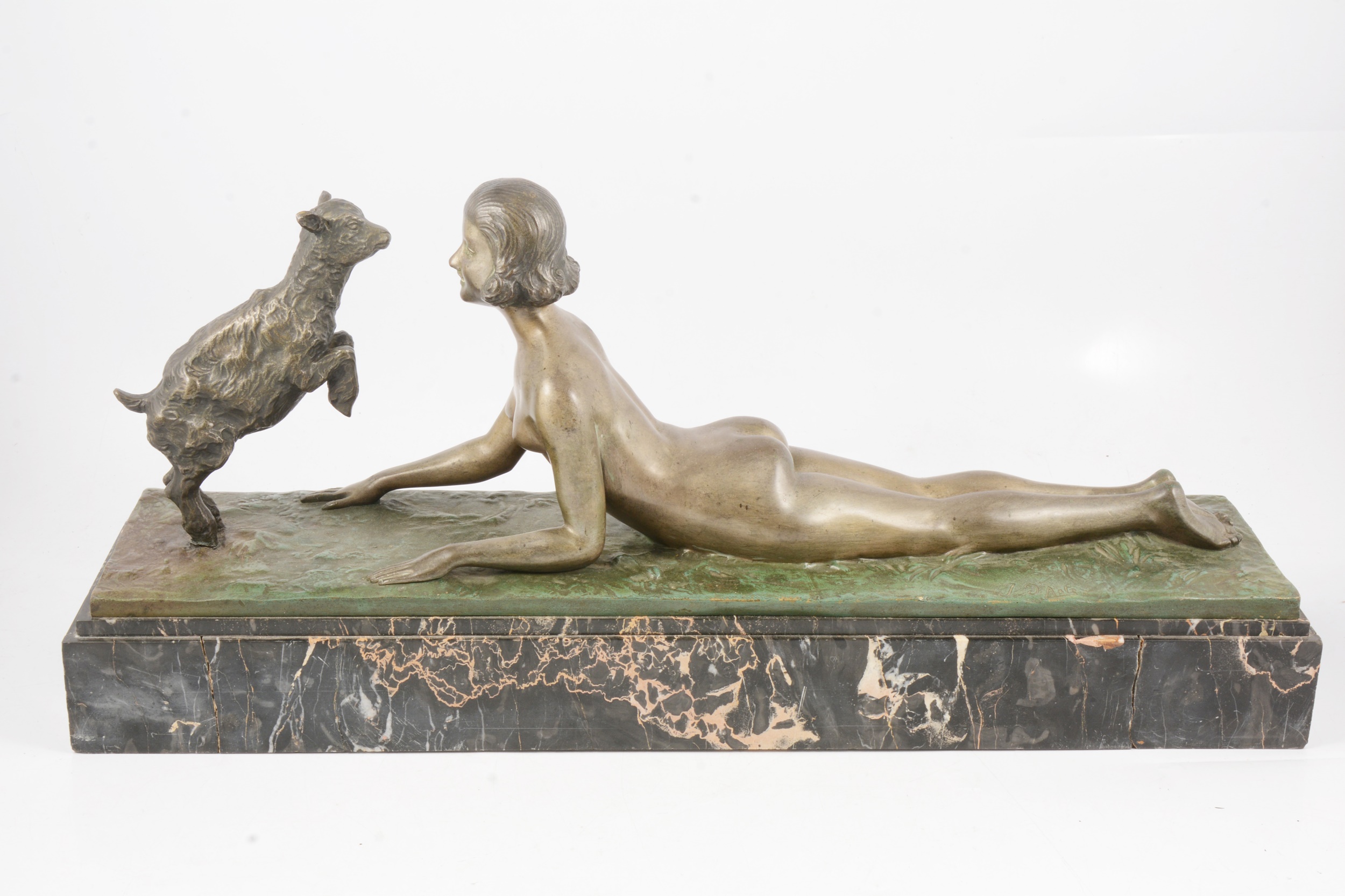 Joseph d'Aste, an Art Deco patinated spelter group