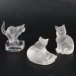 Lalique Crystal, Happy Cat, a frosted glass figure, and two other cat figures