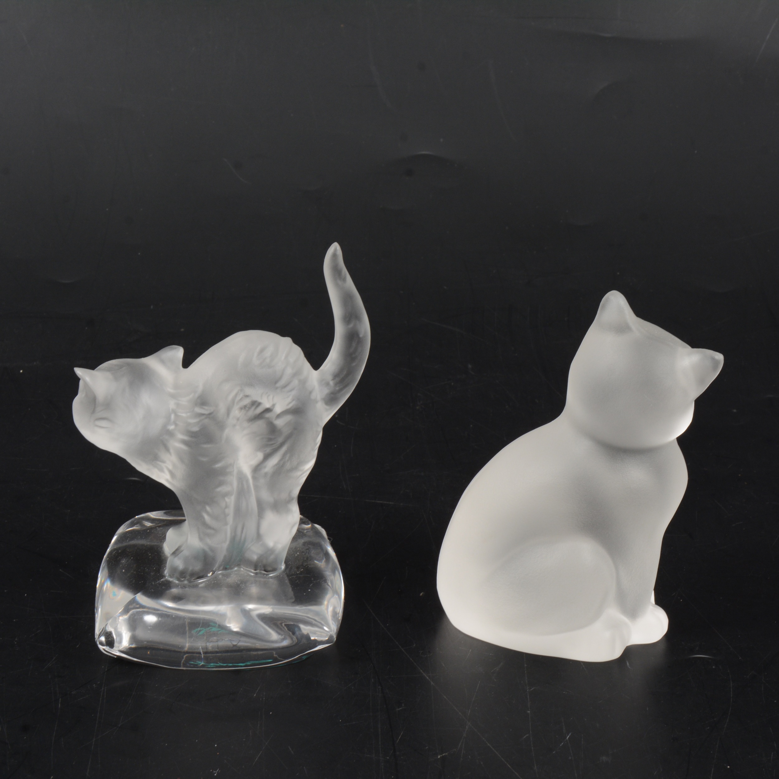 Lalique Crystal, Happy Cat, a frosted glass figure, and two other cat figures - Image 4 of 4