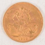 George V gold Sovereign coin, 1913