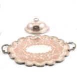 Large Victorian silver plated tray, and an Elkington entree dish and cover