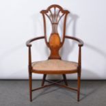 Edwardian inlaid mahogany armchair,
