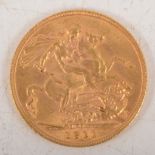 George V gold Sovereign coin, 1911,