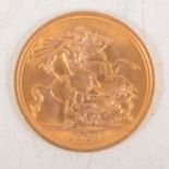 Elizabeth II gold Sovereign coin, 1967