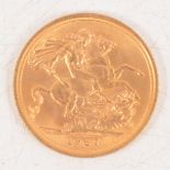 Elizabeth II gold Sovereign coin, 1967