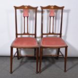 Edwardian style occasional table, pair of chair and a stool,