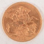 George V gold Sovereign coin, 1913