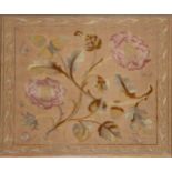 Large Victorian sampler and a floral tapestry panel,