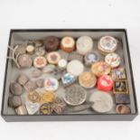 Forty-two pill boxes, silver, treen, ceramic, enamel, stone etc.