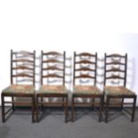Elm kitchen table and four ladderback chairs,