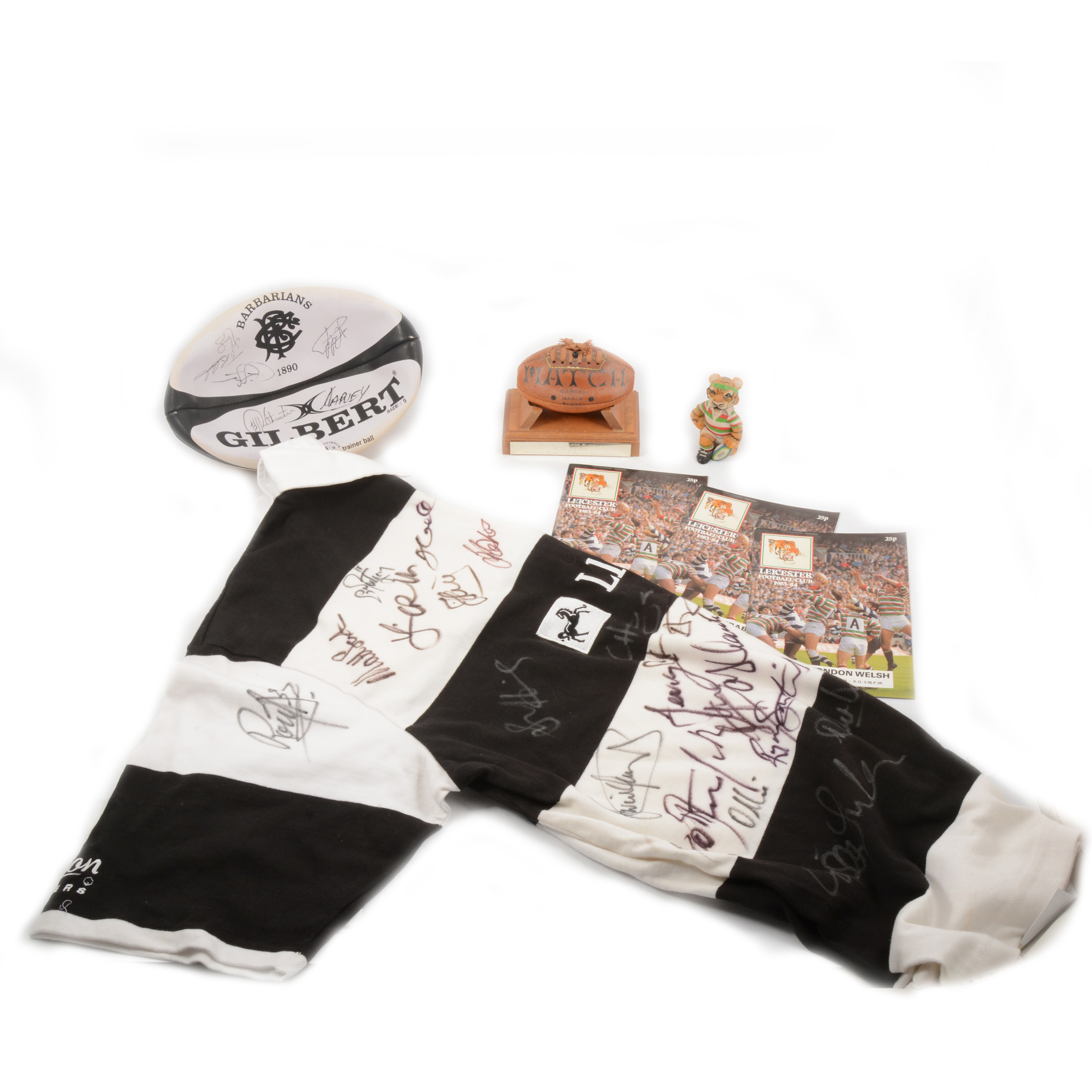 Rugby interest; Barbarians signed shirt and ball, programmes and other ephemera