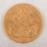 George V gold Sovereign coin, 1912,