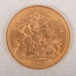 Elizabeth II gold Sovereign coin, 1967