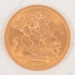 Elizabeth II gold Sovereign coin, 1966