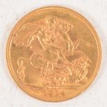 George V gold Sovereign coin, 1914,