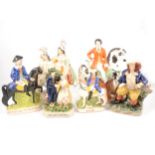 Six Staffordshire flatback figures, Victorian and modern,