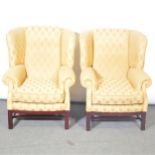 Pair of modern wing back armchairs, Georgian style,