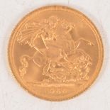 Elizabeth II gold Sovereign coin, 1966