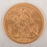 George V gold Sovereign coin, 1913,