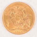 George V gold Sovereign coin, 1914