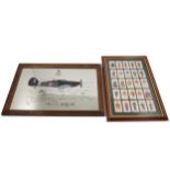 RAF Hawker Hurricane commemorative mirror, and a framed set of cigarette cards