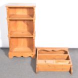 Modern pine open bookcase and a spice rack,