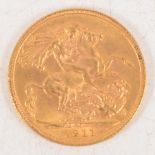 George V gold Sovereign coin, 1911,