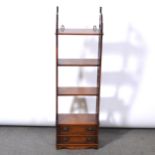 Reproduction Chippendale style mahogany shelves, and a corner shelf