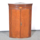 George III i8nlaid mahogany hanging corner cupboard,