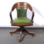 Edwardian walnut revolving office chair,